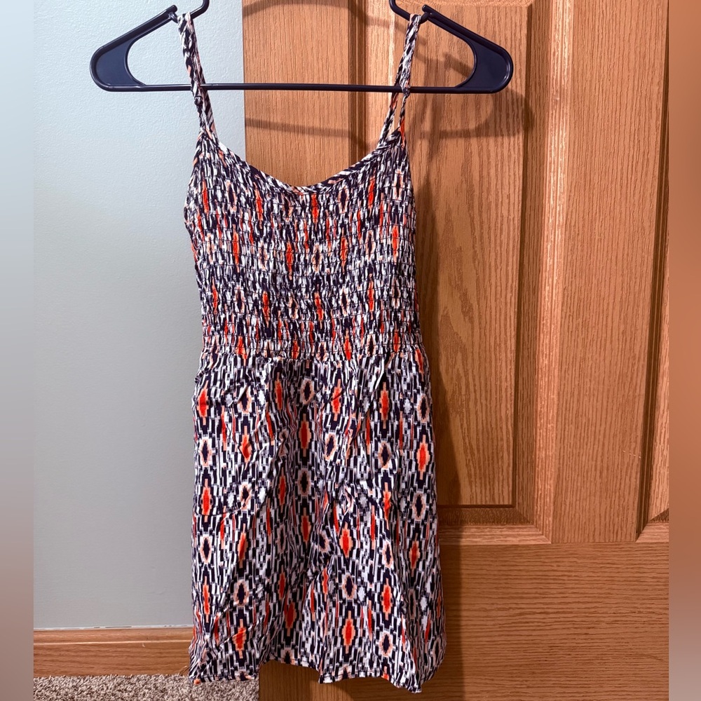 Aeropostale Navy & Orange Printed Spaghetti-Strap Top